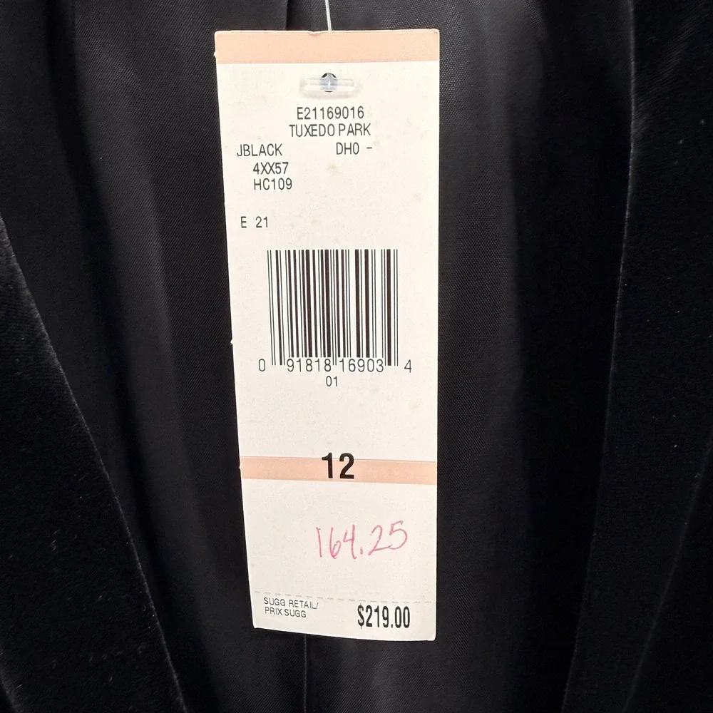 NEW Jones New York Tuxedo Park Blazer Womens 12 Jacket Black Velvet Lace Collar